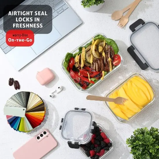 JoyTable Glass Food Storage Containers with Lids, Airtight Glass Meal Prep Containers, Reusable Glass Containers with Leakproof Snap Lock Lids image {6}