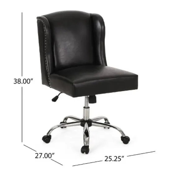 Bergen Contemporary Wingback Swivel Office Chair Midnight Black/Chrome - Christopher Knight Home image {6}