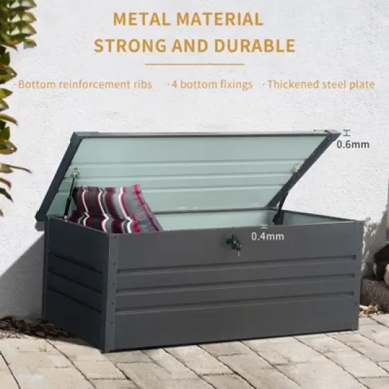 Gulches 260 Gallon Metal Outdoor Deck Box Waterproof, Large Patio Storage Box w/Lockable for Patio Cushions, Pool Accessories, Garden Tools ,Dark Gray image {1}