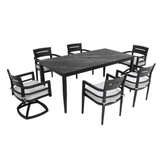 CAVINAS 7 Piece Patio Dining Set Aluminum Dining Table with Chairs Black Sintered Stone Tabletop Outdoor Dining with 6 Chairs for Patio image {3}