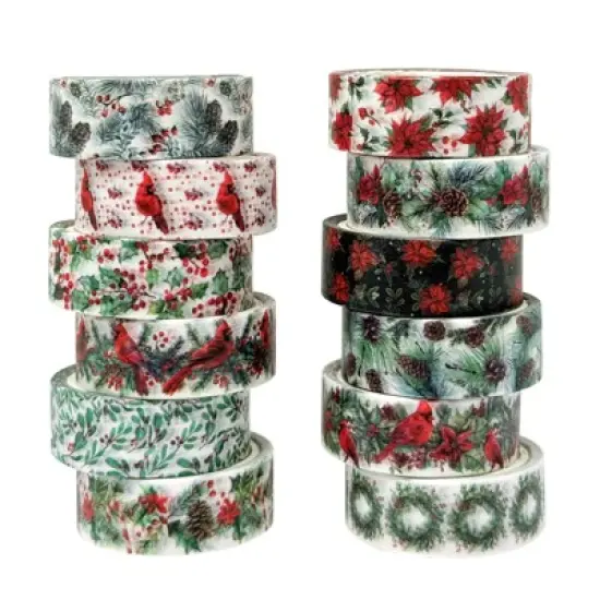Wrapables 12pc Christmas Holiday Festive Foliage Washi Tape image {6}