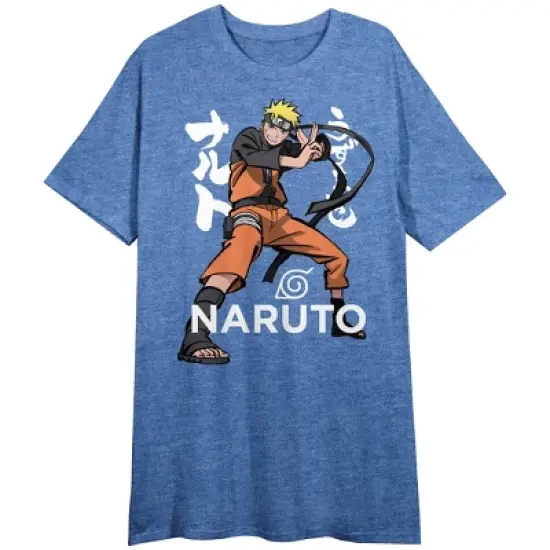 Naruto Shippuden Character and Name Logo Women's Royal Blue Short Sleeve Crew Neck Sleep Shirt image {2}