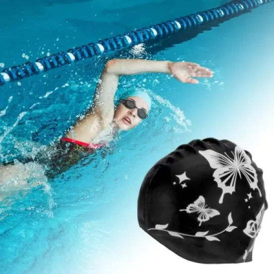Unique Bargains Silicone Butterfly Vine Leaves Pattern Waterproof Swim Cap 1 Pc image {1}
