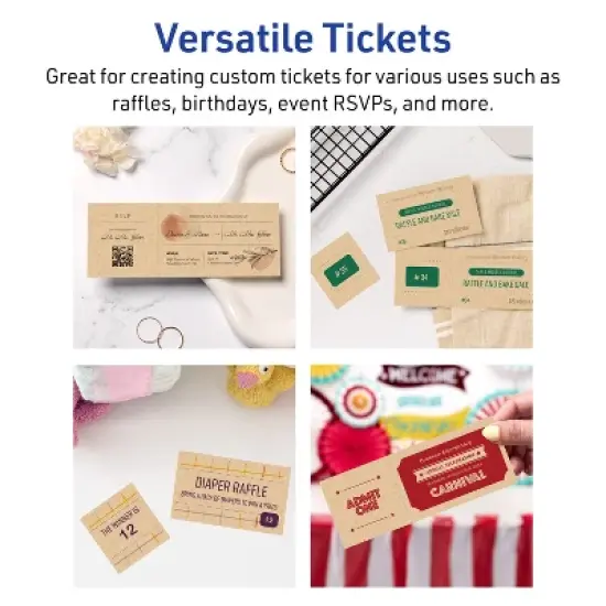 Avery Printable Rectangle Tickets, 2-1/8" x 5-1/2", Kraft Brown Cardstock, Laser/Inkjet, 80 Total image {2}