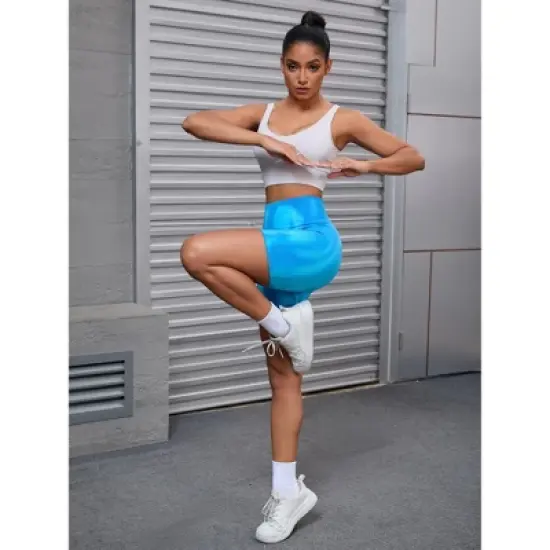 INSPIRE CHIC Women's High Waist Tie Dye Tummy Control Workout Running Biker Thigh Slimmer image {3}