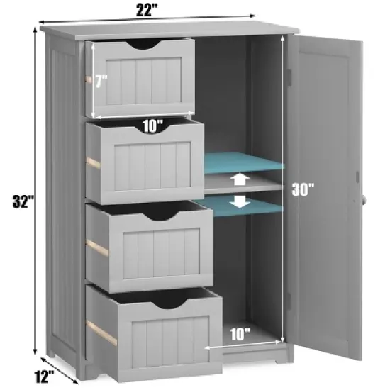 Costway Wooden 4 Drawer Bathroom Cabinet Storage Cupboard 2 Shelves Free Standing image {2}
