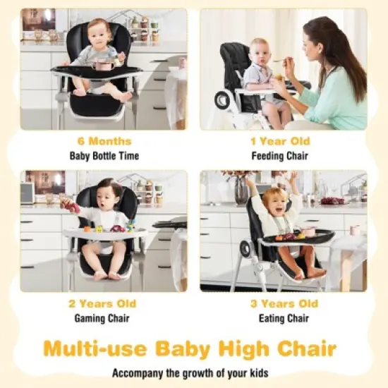 Infans Baby High Chair Foldable Feeding Chair w/ 4 Lockable Wheels image {4}