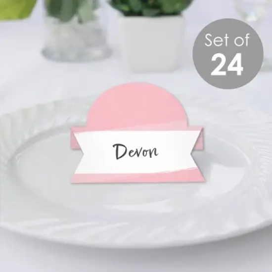 Big Dot of Happiness Pink Elegantly Simple - Guest Party Favors Tent Buffet Card - Table Setting Name Place Cards - Set of 24 image {1}