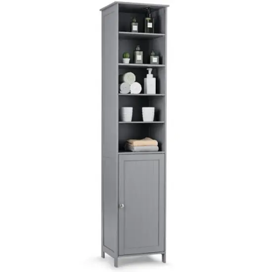 Costway 72''H Bathroom Tall Floor Storage Cabinet Shelving Display Grey\White image {11}