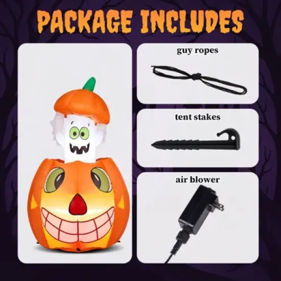 Karl Home 2.8 FT Lighted Halloween Inflatables Animated Pumpkin Ghost Outdoor Decoration image {3}