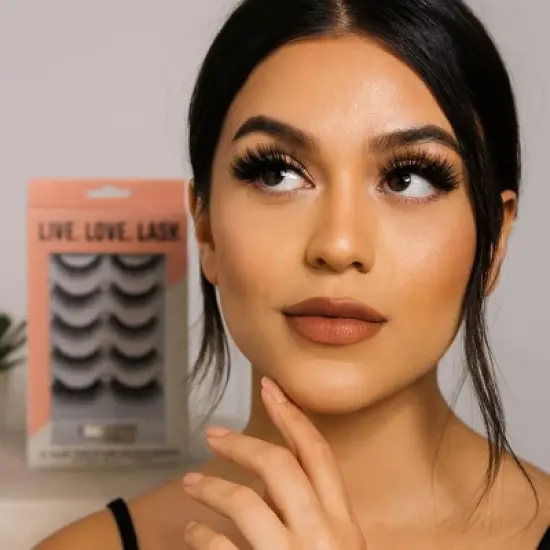 Spa Essentials 5 Pair Premium Faux Lashes with Adhesive &ndash; Reusable & Contact Lens Friendly False Eyelashes image {1}