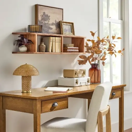 Rattan Accent Table Lamp (Includes LED Light Bulb) Brass/Brown - Hearth & Hand&trade; with Magnolia image {2}