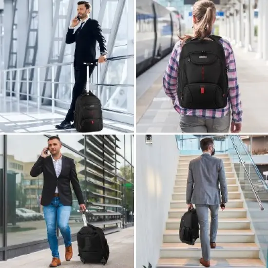 Rolling Backpack, Large Backpack with Wheels for Men Women Adults, 17inch Waterproof Wheeled Travel Laptop Backpack image {2}