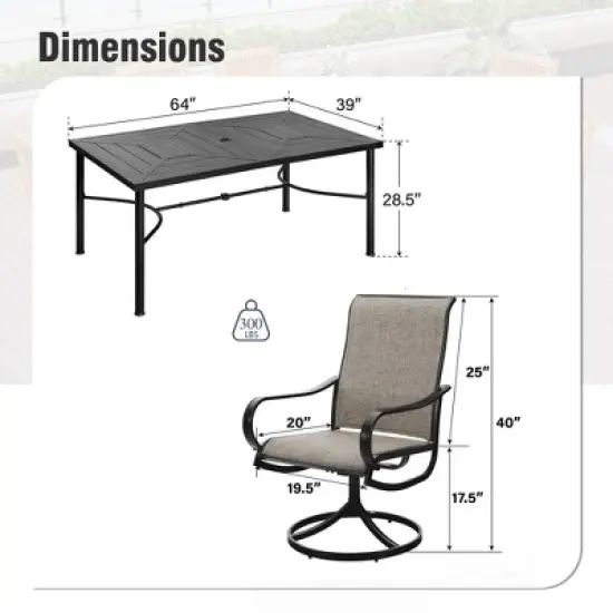 Captiva Designs 7pc Patio Dining Steel Rectangle Table & Textilene 360 Degree Swivel Chairs image {8}