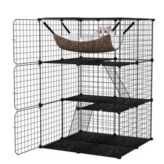 Costway 3 Tier Cat Enclosure with Comfy Hammock, 2 Ladders, 3 Doors & 1 Sky Window image {10}