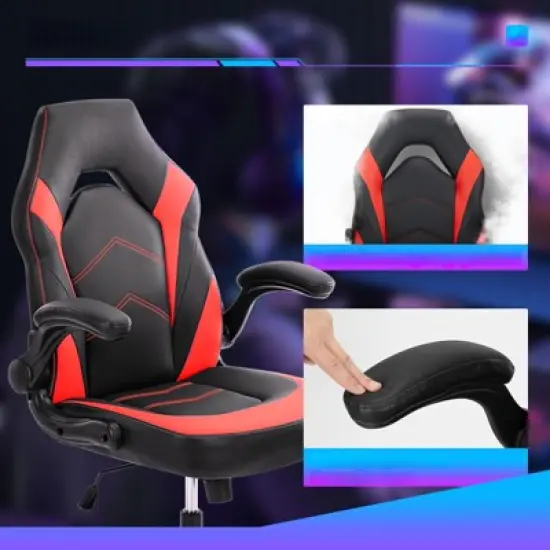 FONTOI Swivel Office Chair with Lumbar Support and S-shaped Backrest, Gaming Chair with Padded Armrests, Red, 25.3"*41.8"*25.3" image {1}