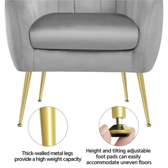 Yaheetech Velvet Accent Armchair Barrel Chair with Metal Legs for Living Room image {4}