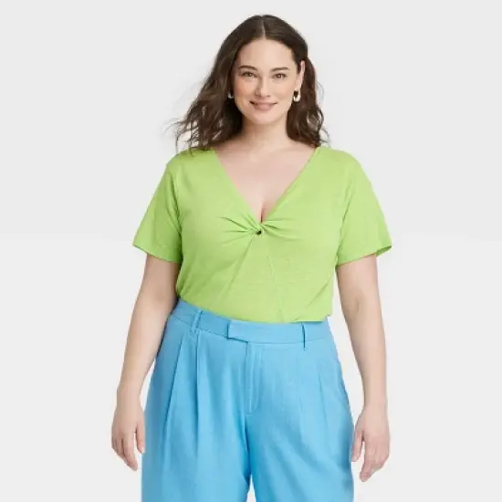 Women's Short Sleeve V-Neck Linen T-Shirt - A New Day&trade; image {3}