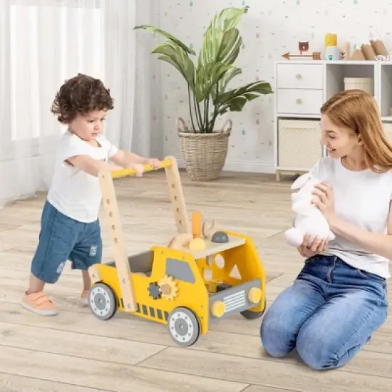 Costway 2-In-1 Montessori Wooden Baby Walker with Learning Activities Adjustable Speed image {1}