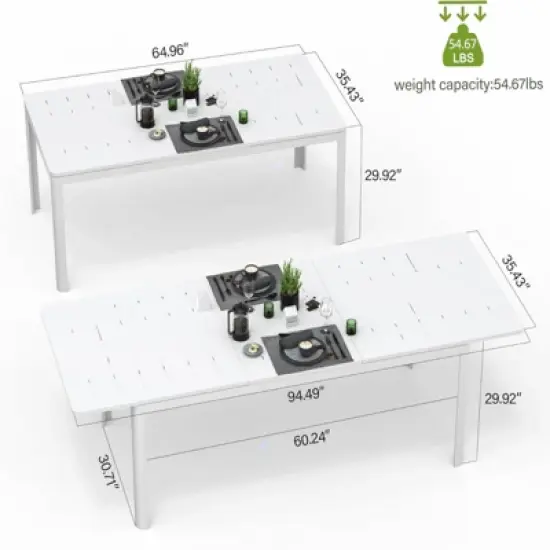 Syemin Patio End Tables Rectangular Outdoor Coffee Table，Modern Industrial Style，for Spaces Patio House Balcony，White，94.49"*35.43"*29.92" image {1}