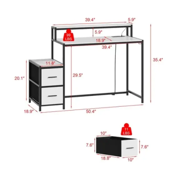 Famapy LED Gaming Desk Computer Desk with Metal Frame, Built - in Power Outlet, Drawers, and Elevated Dual - Layer Desktop image {3}
