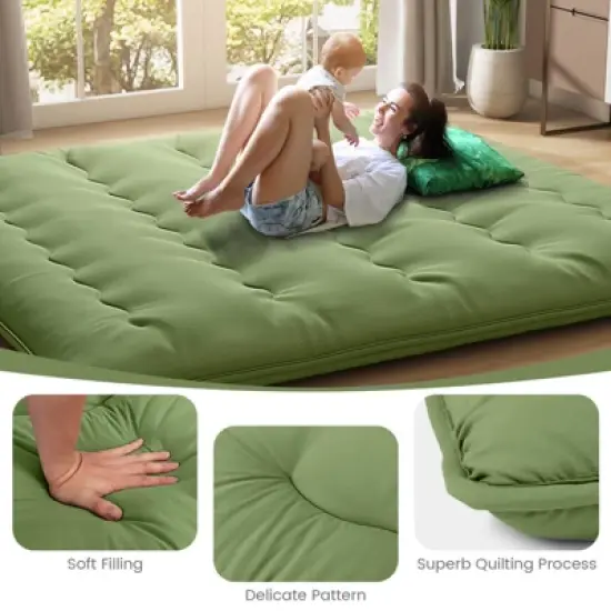 Costway Twin/Full/Queen/King Futon Mattress Japanese Floor Sleeping Pad Washable Cover Carry Bag Green image {7}