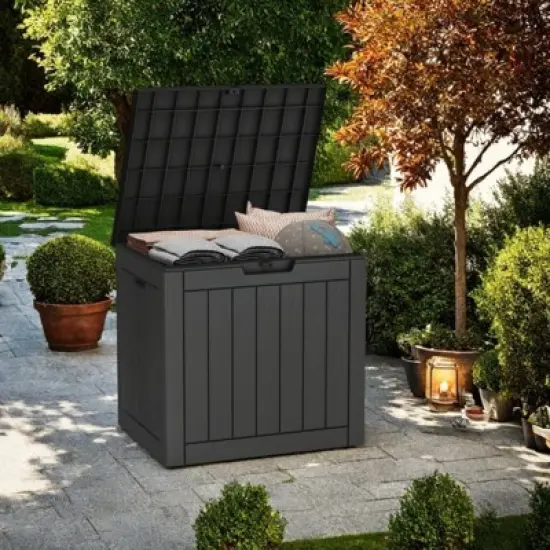 DSVIMOY Deck Boxes, 4-Piece 30 Gal Outdoor Storage Deck Box, Small Patio Storage Bin for Garden Tools, Black, 22.09"*17.09"*20.87" image {1}