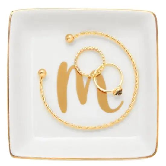 Juvale Monogrammed Letter M Ring Tray for Gifts, Personalized Jewelry Dish for Earrings, Necklaces, Bracelets (4x4 in) image {4}