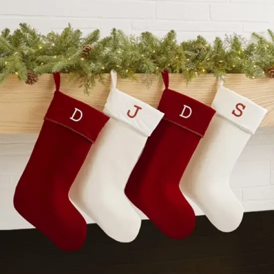 Personalization Mall Classic Christmas Embroidered Initial Ivory Christmas Stockings image {1}