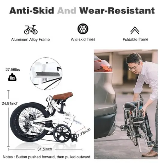 Dexmalle7-Speed Lightweight  Aluminum 20" Folding Bike,Whuite image {2}