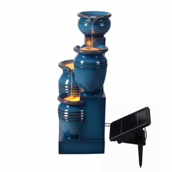 Teamson Home 28.74" 4-Tier Cascading Bowl Solar Powered Polyresin Waterfall Fountain Blue image {8}