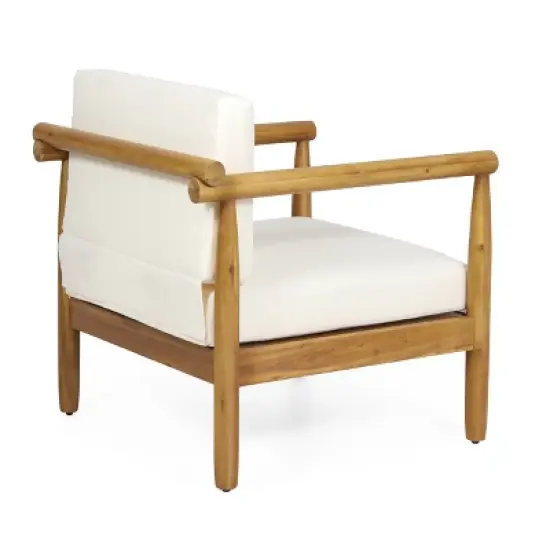 Christopher Knight Home Bonsallo Outdoor Acacia Wood Club Chair with Weather-Resistant Cushions, Teak/Cream image {4}