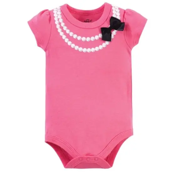 Little Treasure Baby Girl Cotton Bodysuit, Pant and Shoe 3pc Set, Pink Pearls image {3}