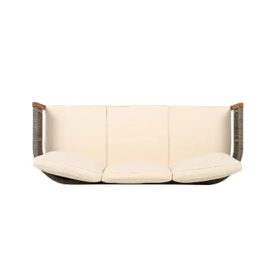 Christopher Knight Home Robin 76" Patio Rustic Rope Weave Acacia Wood 3-Seater Sofa with Cushions image {6}