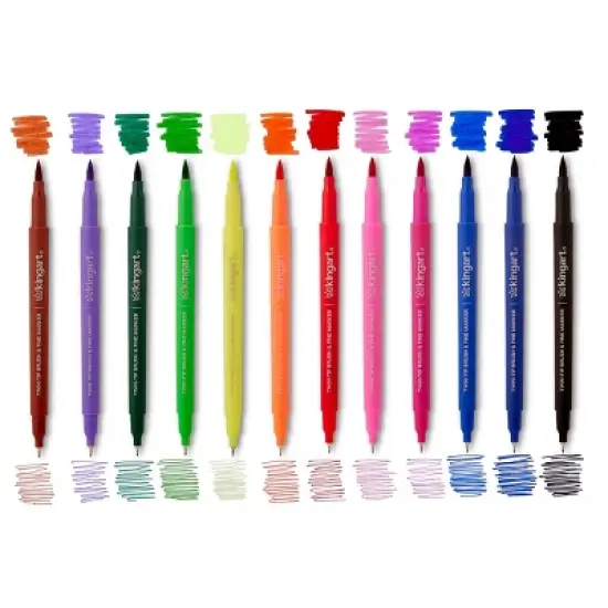 KINGART Twin-Tip Brush & Fine Markers 12 Colors image {6}