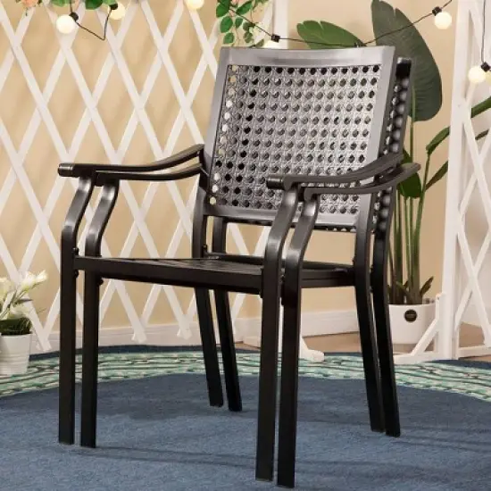 5pc Outdoor Dining Set with Metal Slat Square Table with 1.57" Umbrella Hole - Captiva Designs image {6}