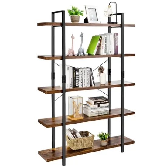 Costway 5-Tier Bookshelf Industrial Bookcase Open Storage Shelf Display Rack image {7}