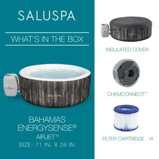 Bestway SaluSpa Bahamas 2-4 Person Inflatable Hot Tub, Round Energy-Efficient Portable Spa with 120 AirJets, 71" x 26" image {3}
