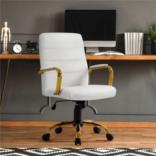 Yaheetech Adjustable Mid-Back Office Chair Executive Chair White image {1}