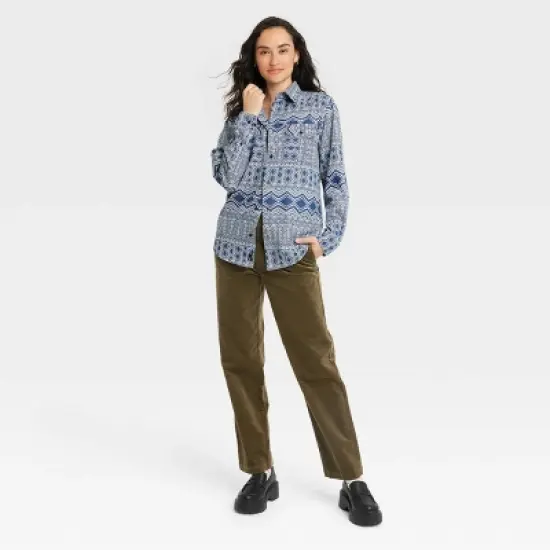 Houston White Adult Long Sleeve African Woven Button-Down Shirt - Blue image {2}