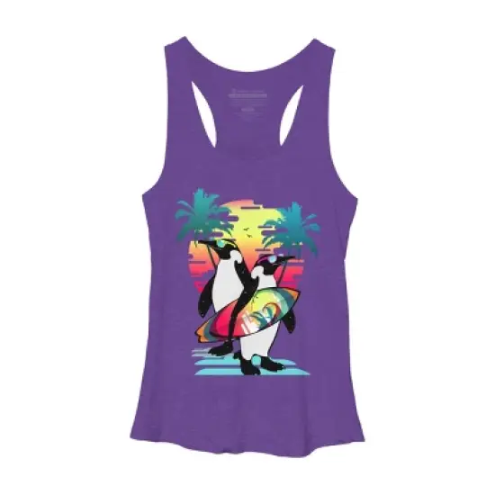 Women's Design By Humans Penguin Summer Vacation By clingcling Racerback Tank Top image {6}