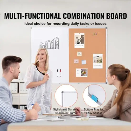 VEVOR 48"x 36" Whiteboard & Cork Board Combo with Aluminum Frame &ndash; 2-in-1 Magnetic Dry Erase Bulletin Board for Wall Mount image {2}