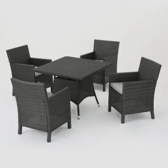 Cypress 5pc Wicker Square Dining Set - Gray - Christopher Knight Home image {1}