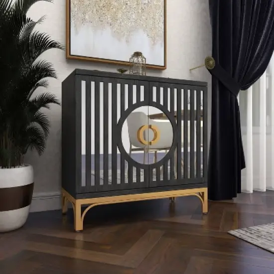 Art Deco Contemporary Mirrored Wood Cabinet Black - Olivia & May image {11}
