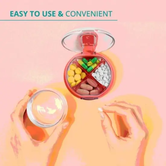 Sukuos Daily Use Round Pill Organizer 1 Pack, 4 Compartments, Portable Travel Pill Box, Medicine Container & Vitamin Holder image {7}