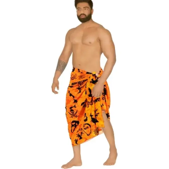HAPPY BAY Men's Pareo Halloween Costumes Scary Theme Party Swim Trunks Swimwear Cover Up Beach Wrap Summer Sarong for Men One Size Orange, Ghost image {2}