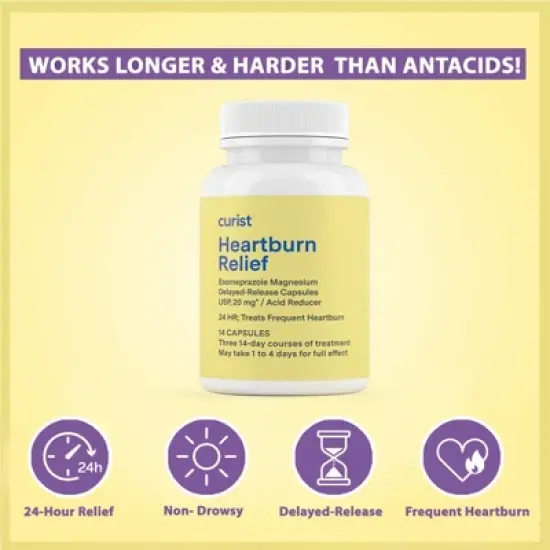 Curist Esomeprazole 20mg Capsules 42 Count Delayed-Release - Acid Reflux Medicine for Heartburn Relief - Acid Reflux Relief image {1}