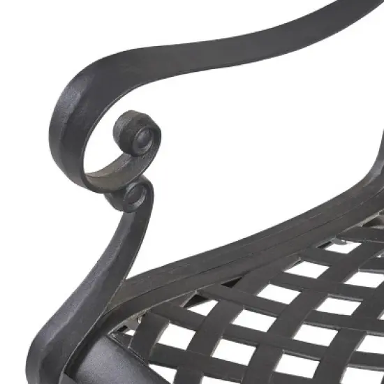 Christopher Knight Home Cayman Outdoor 9 Piece Traditional Cast Aluminum Mesh Dining Set with 61.25" Round Woven Table image {6}