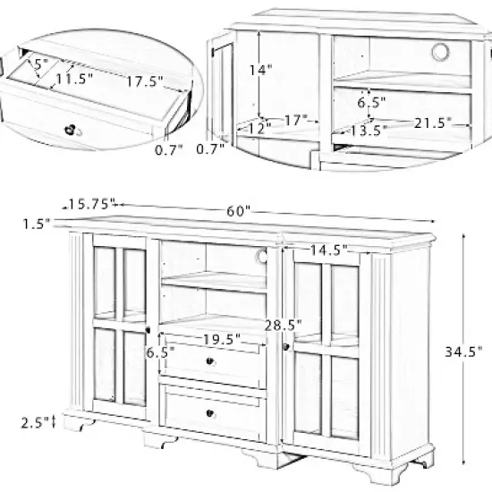 Cedric Living Room TV Stand for TVs up to 65" with 2 Drawers and shelf | KARAT HOME image {10}