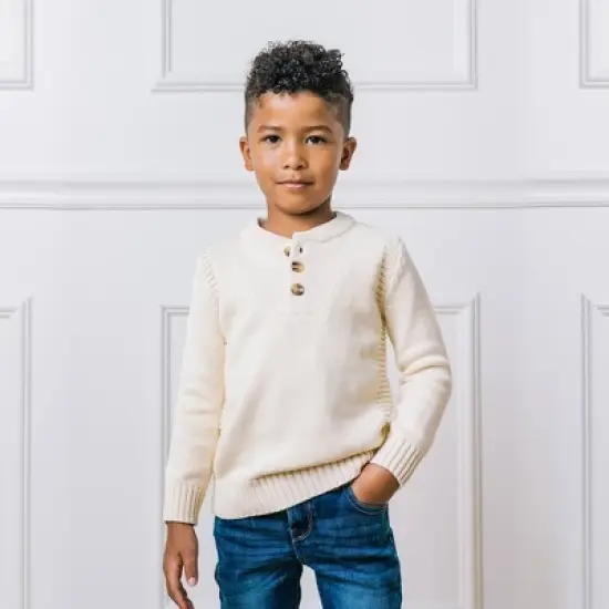 Hope & Henry Boys' Long Sleeve Henley Pullover Sweater with Rib Details, Infant image {3}